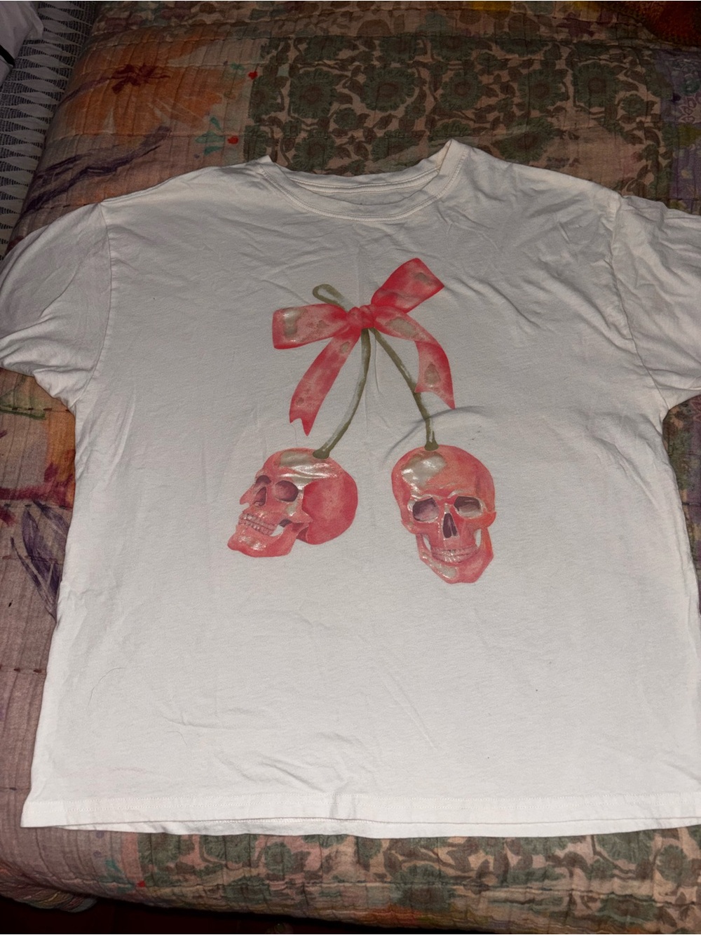 Target White Short-Sleeve Tee with Pink Skull-Cherry Graphic